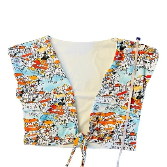 ESTIVO Colorful Printed Women's Swim Top with front tie Size Small - Picture 8 of 9